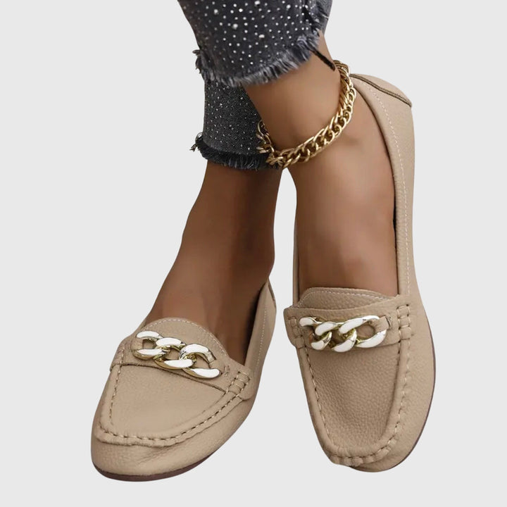 Gold Chain Loafers Women Cushioned Anti-Slip Elegant