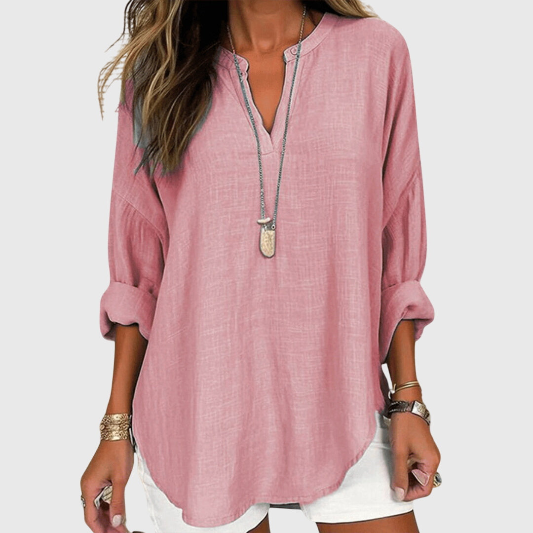Flowy Beach Shirt Women Round Neck Long Sleeve Casual