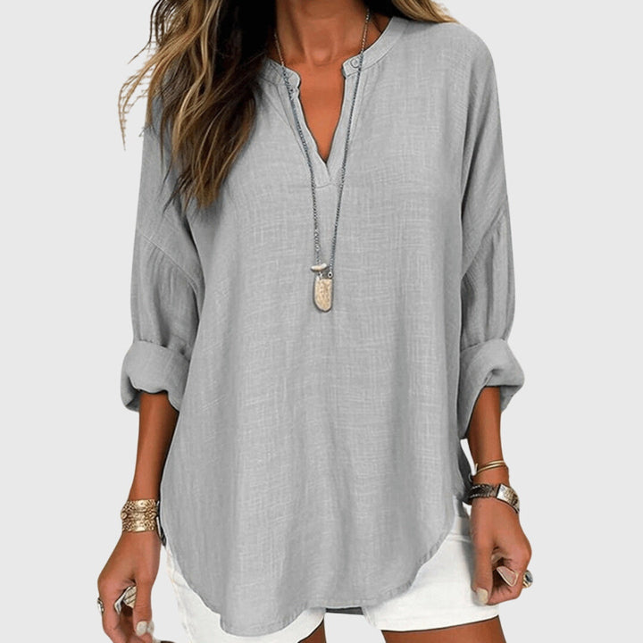 Flowy Beach Shirt Women Round Neck Long Sleeve Casual