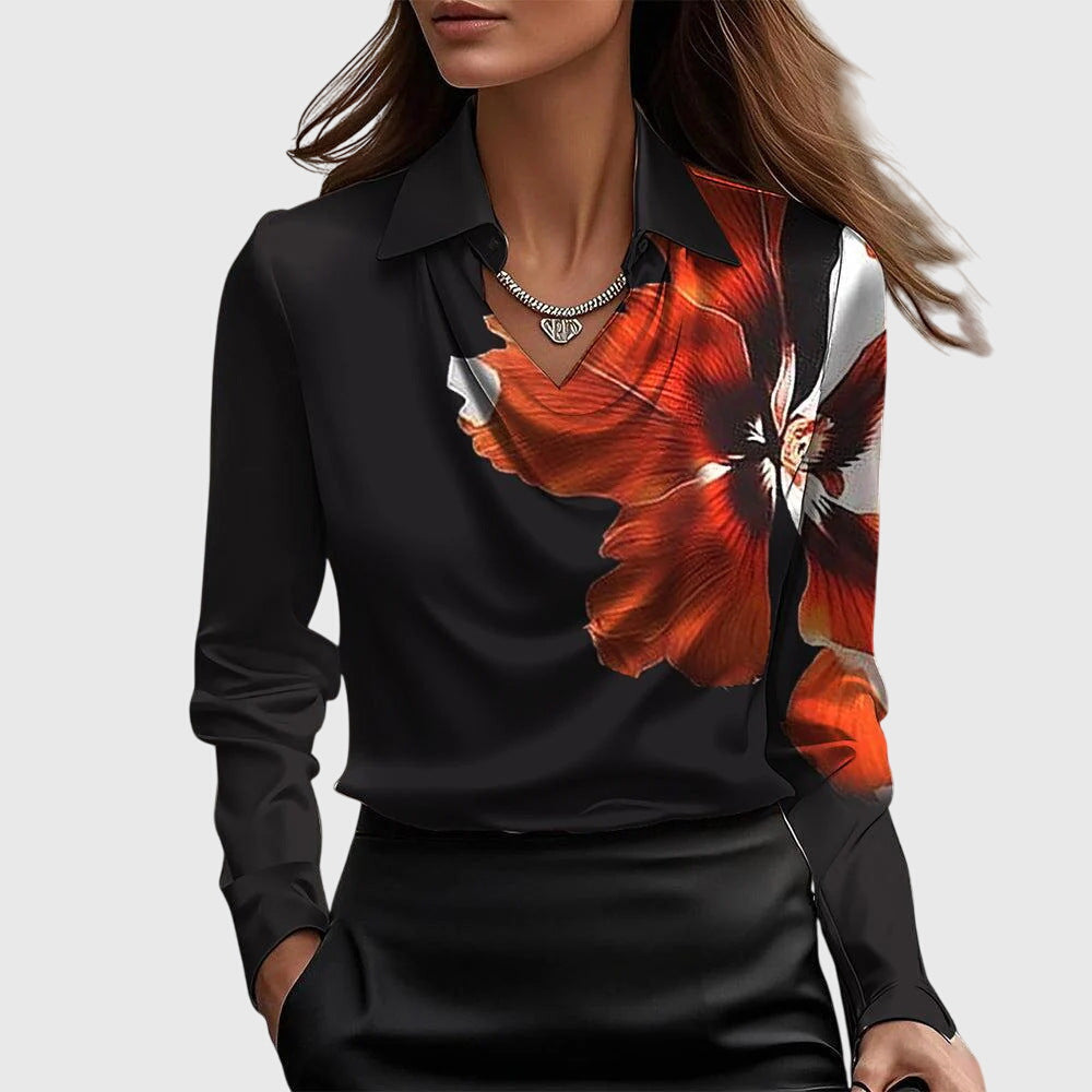 Satin Blouse Women Pleated Neck Flowing Elegant Chic