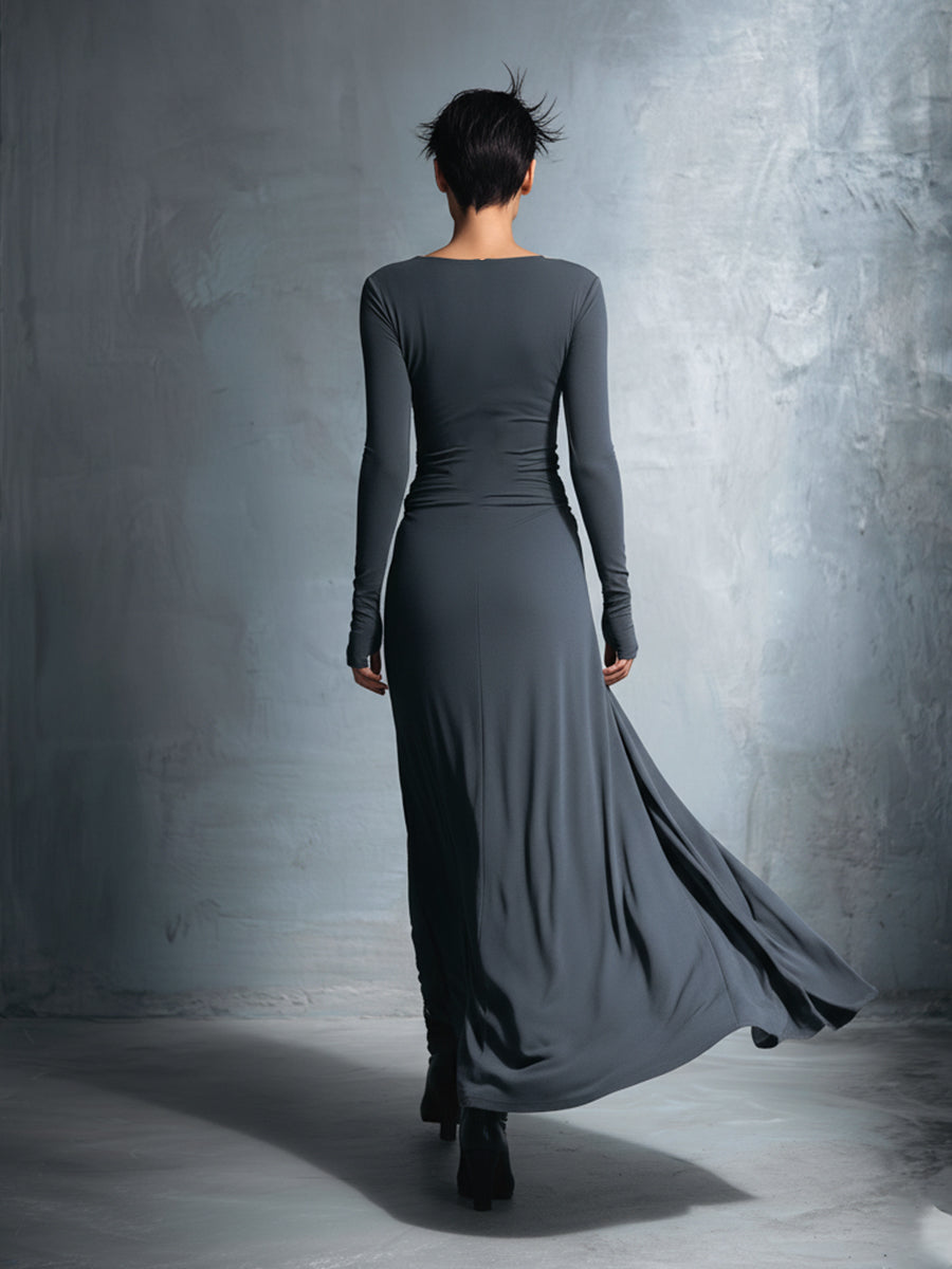 Wrap Maxi Dress Women V-Neck Knot Detail Sleeveless Grey