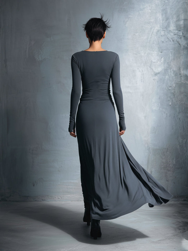 Wrap Maxi Dress Women V-Neck Knot Detail Sleeveless Grey