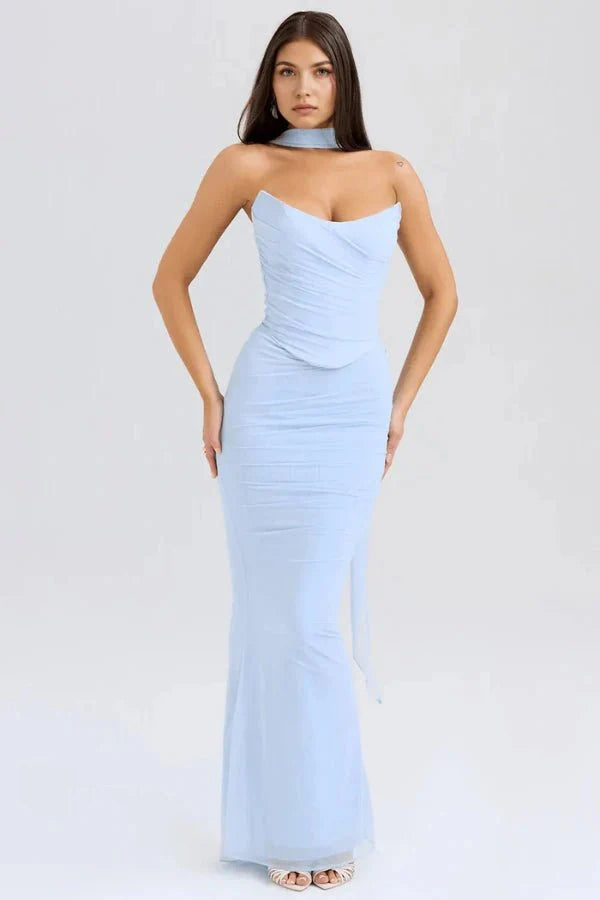 Mesh Corset Mini Dress Strapless Boned Women