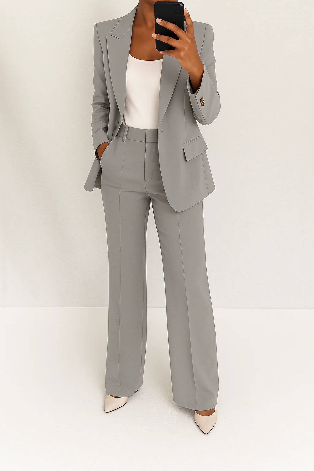 Two-Piece Suit Women Blazer Trousers Tailored Elegant Work Casual