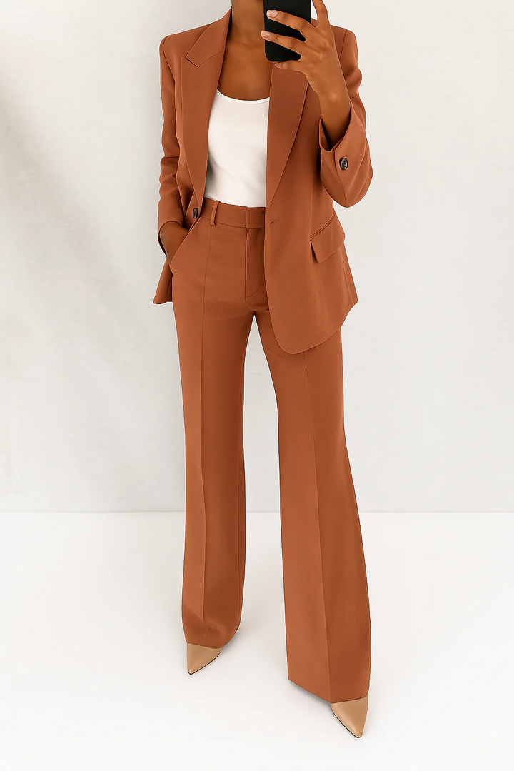 Two-Piece Suit Women Blazer Trousers Tailored Elegant Work Casual