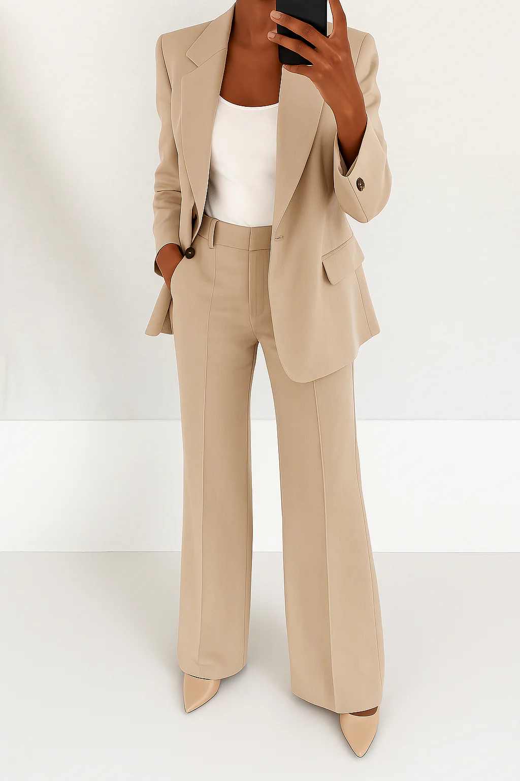 Two-Piece Suit Women Blazer Trousers Tailored Elegant Work Casual