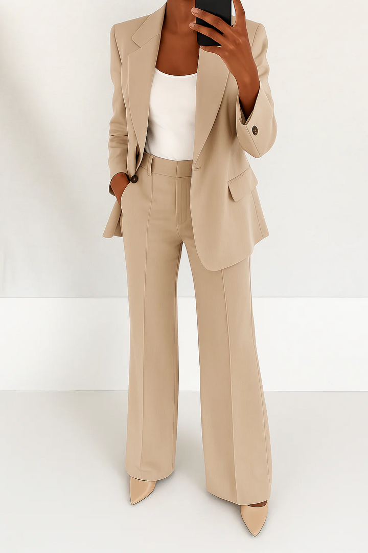Two-Piece Suit Women Blazer Trousers Tailored Elegant Work Casual