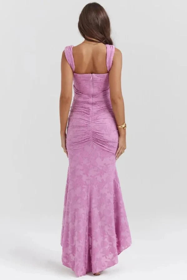 Floral Jacquard Corset Mermaid Gown Hi-Low