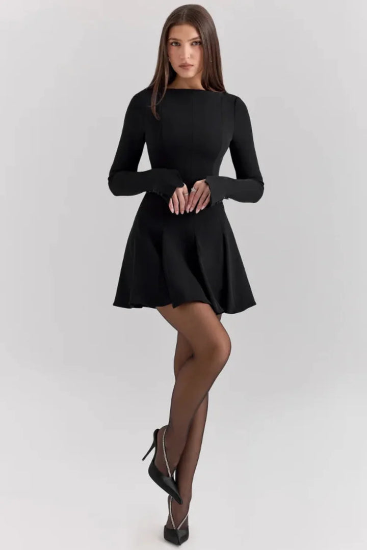 Structured Crepe Fit & Flare Dress Women - Black