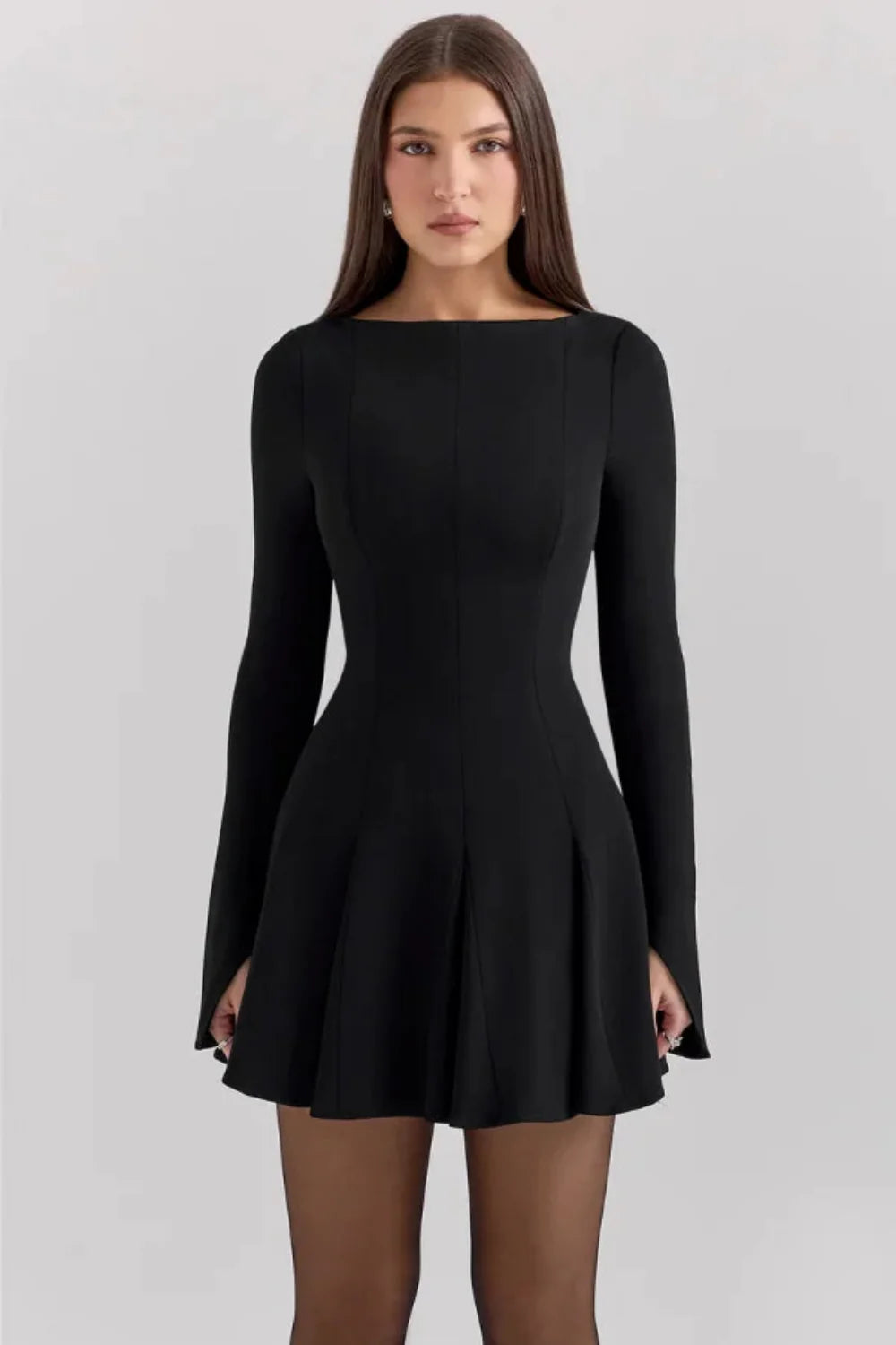 Structured Crepe Fit & Flare Dress Women - Black