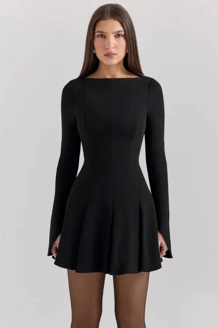 Structured Crepe Fit & Flare Dress Women - Black