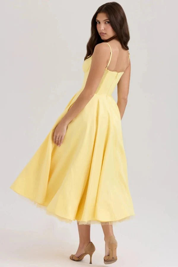 Satin Corset Tulle Skirt Midi Dress Women
