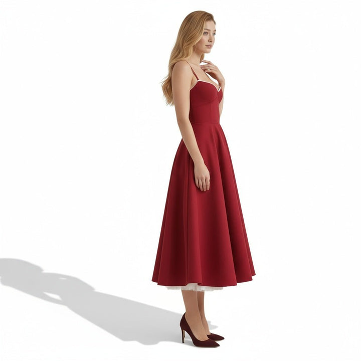 Satin Corset Tulle Skirt Midi Dress Women