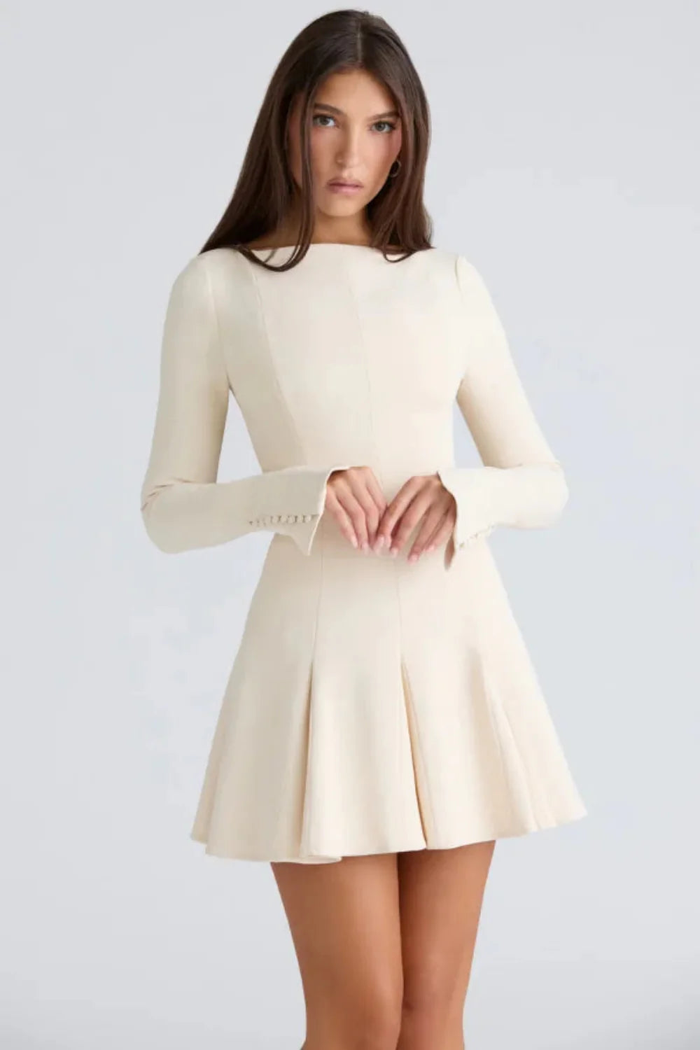 Structured Crepe Boat Neck A-Line Dress Women