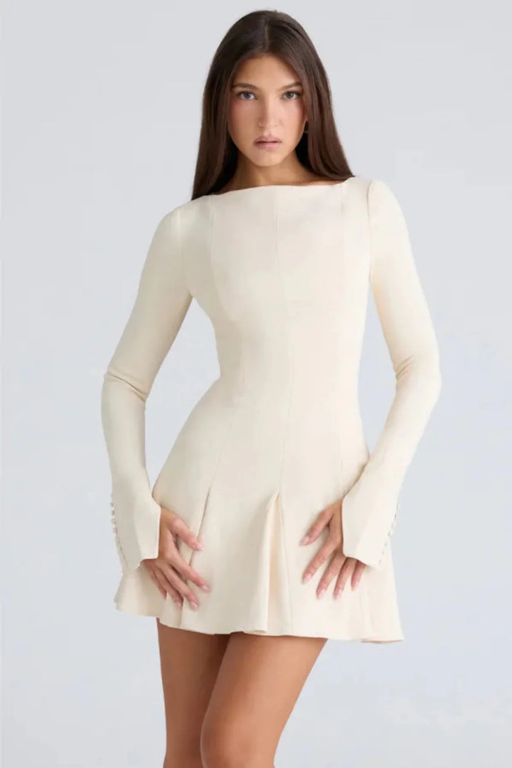Structured Crepe Boat Neck A-Line Dress Women