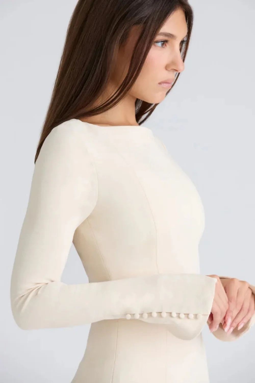 Structured Crepe Boat Neck A-Line Dress Women