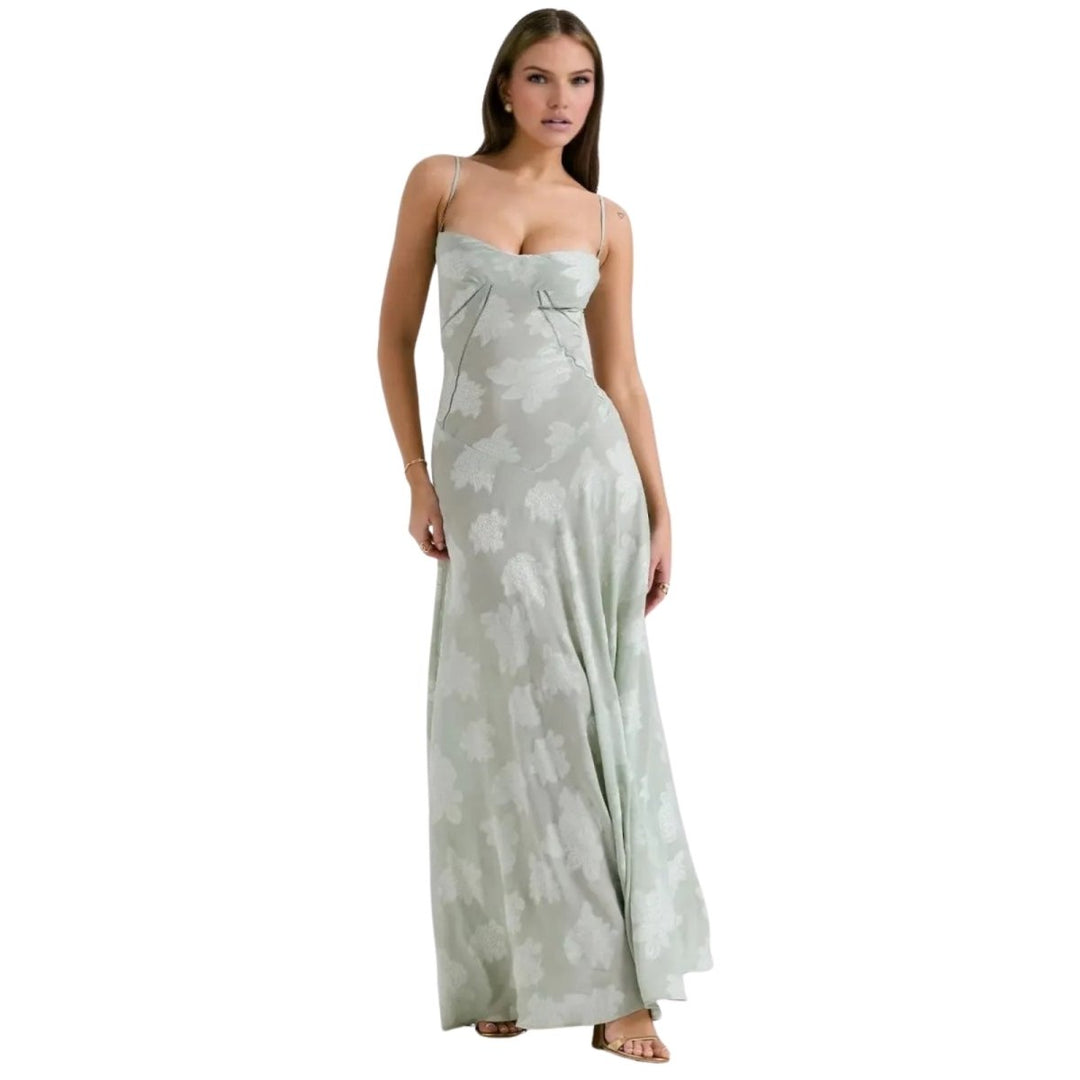 Floral Jacquard Corset Gown Women Formal