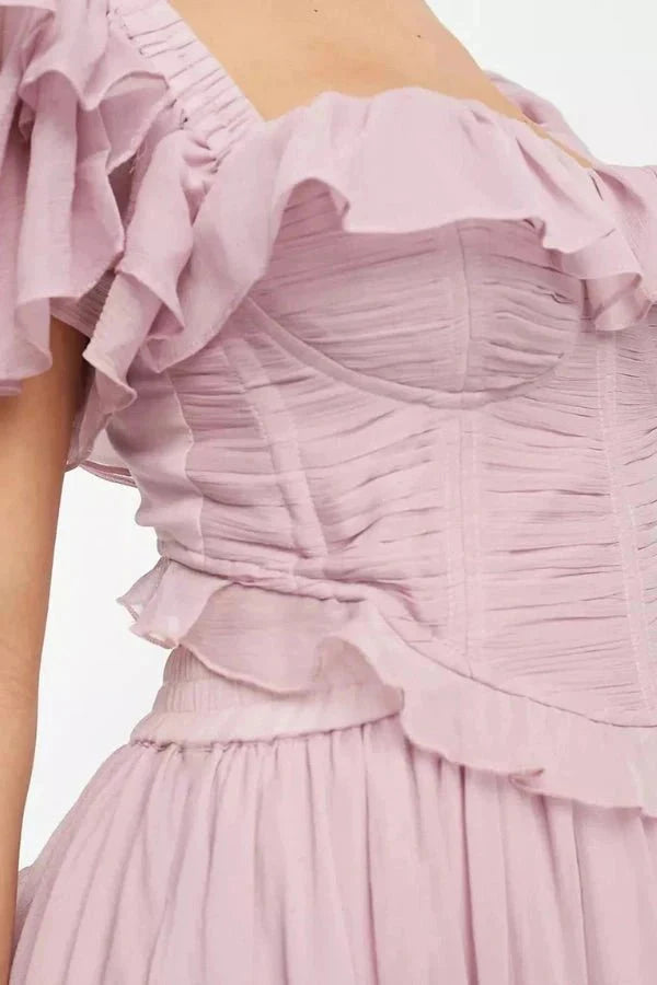 Chiffon Tiered Co-ord Set Corset Off Shoulder