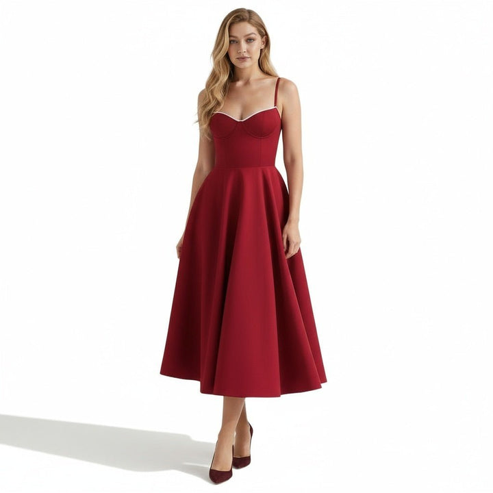 Satin Corset Tulle Skirt Midi Dress Women