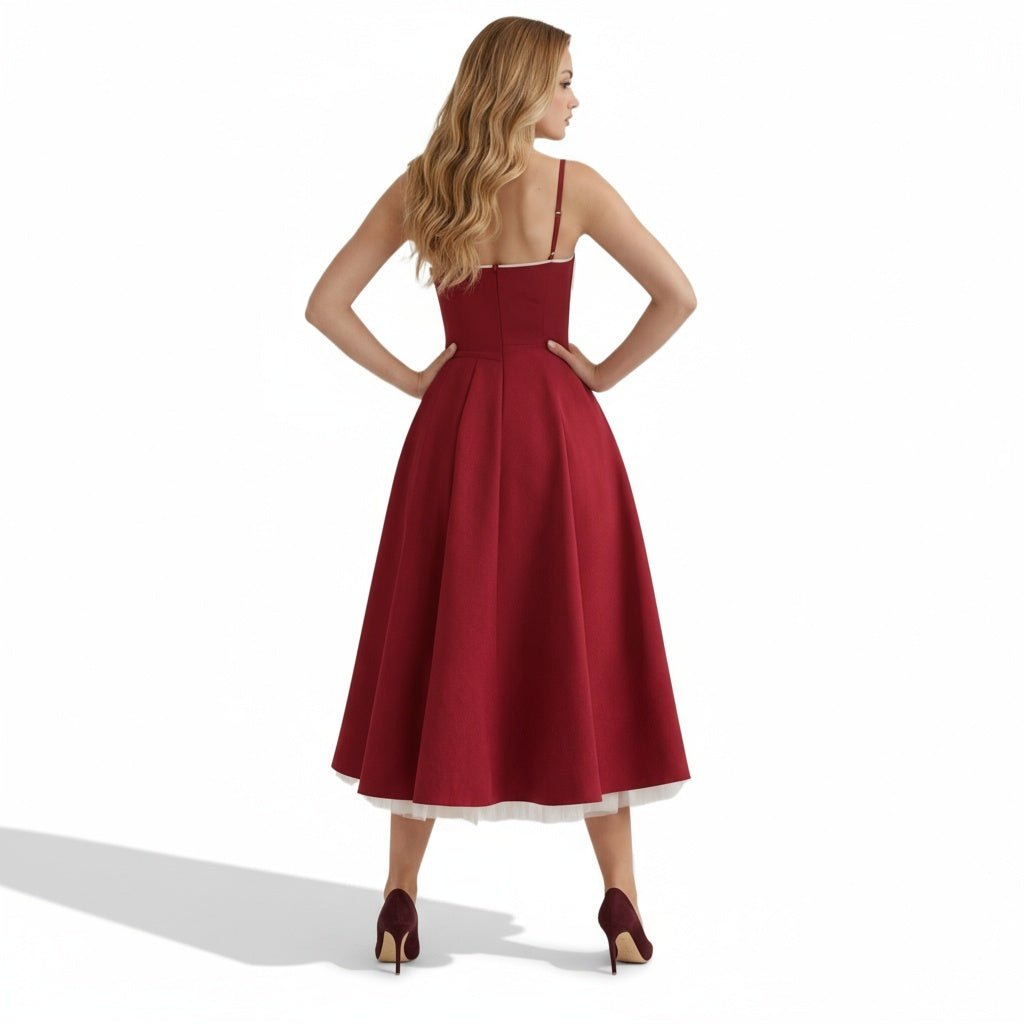 Satin Corset Tulle Skirt Midi Dress Women