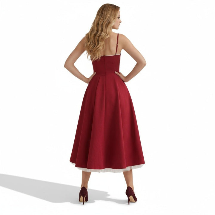 Satin Corset Tulle Skirt Midi Dress Women