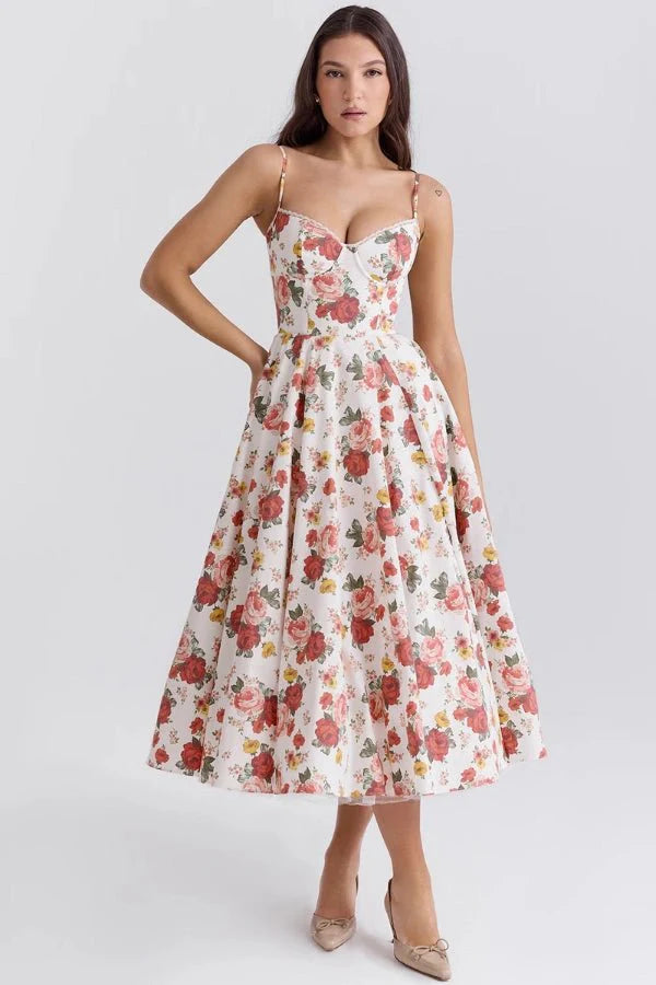 Satin Corset Tulle Skirt Midi Dress Women