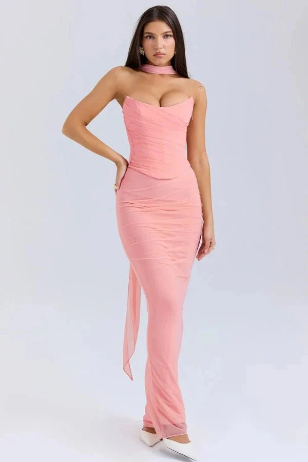 Mesh Corset Mini Dress Strapless Boned Women