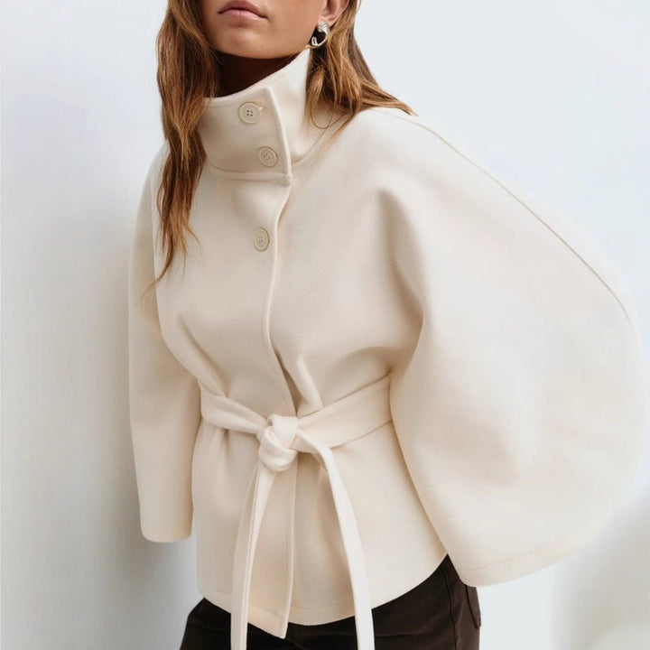 Wool Cashmere Kimono Jacket Women Funnel Neck