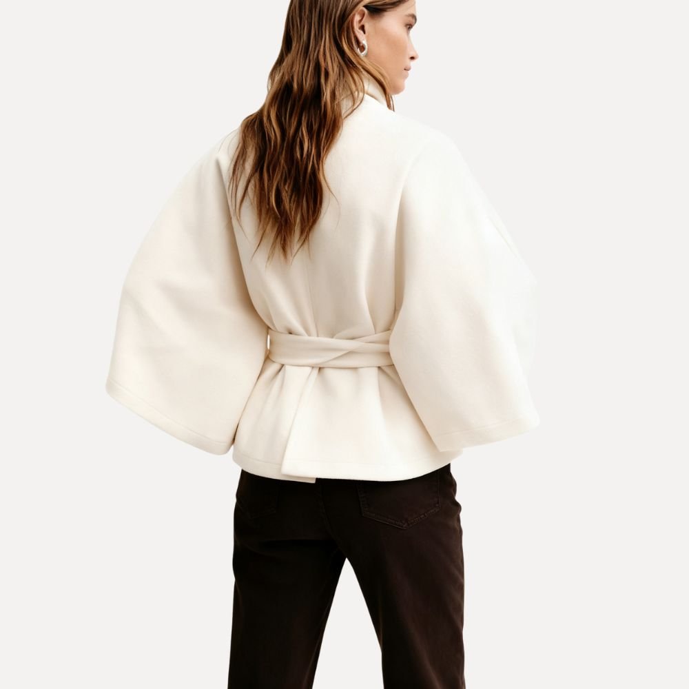 Wool Cashmere Kimono Jacket Women Funnel Neck