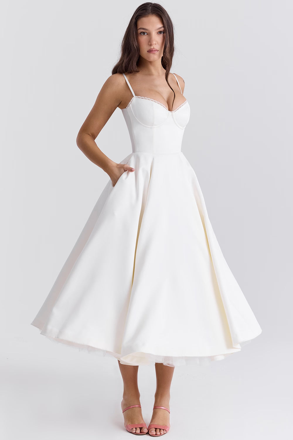 Satin Corset Tulle Skirt Midi Dress Women