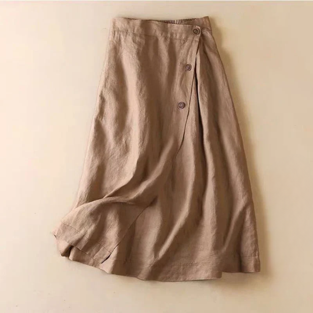 Womens A-Line Linen Blend Midi Skirt