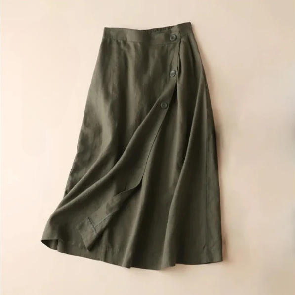 Womens A-Line Linen Blend Midi Skirt