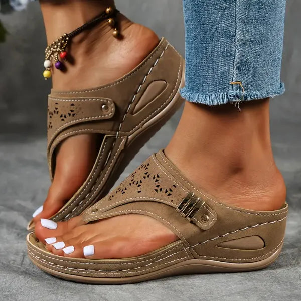 Melanie Comfort Wedge Sandals Summer Laser Cut