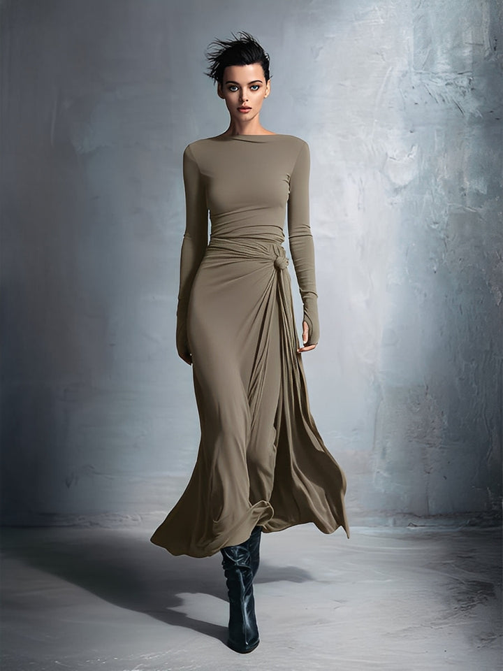 Wrap Maxi Dress Women V-Neck Knot Detail Sleeveless Grey