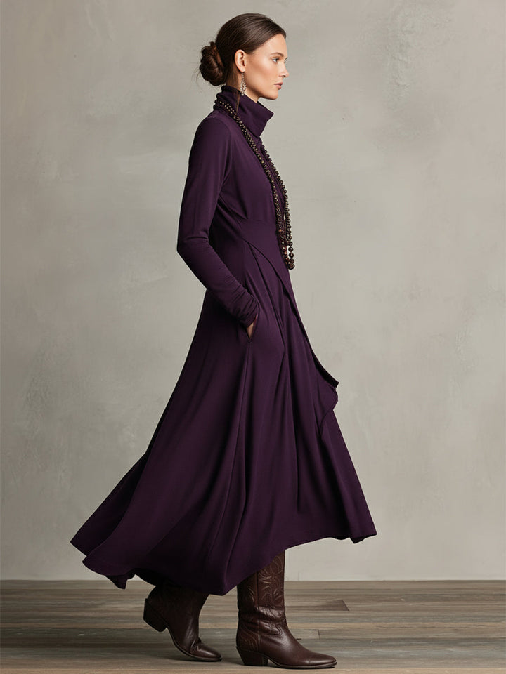 Boho Maxi Dress Women Turtleneck Asymmetric Draped Maxi Dress