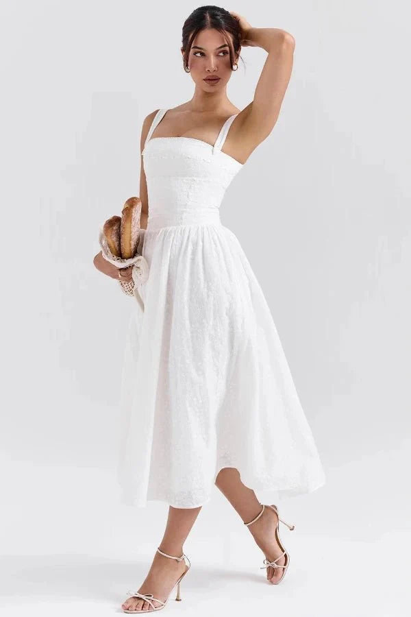 Pleated Maxi Dress Women White Georgette