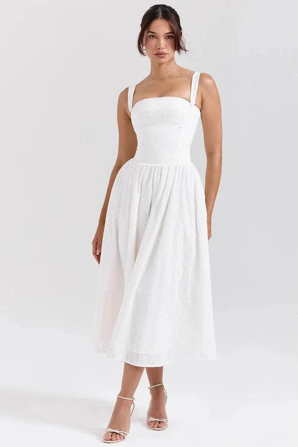 Pleated Maxi Dress Women White Georgette