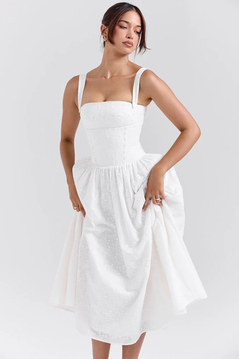 Pleated Maxi Dress Women White Georgette