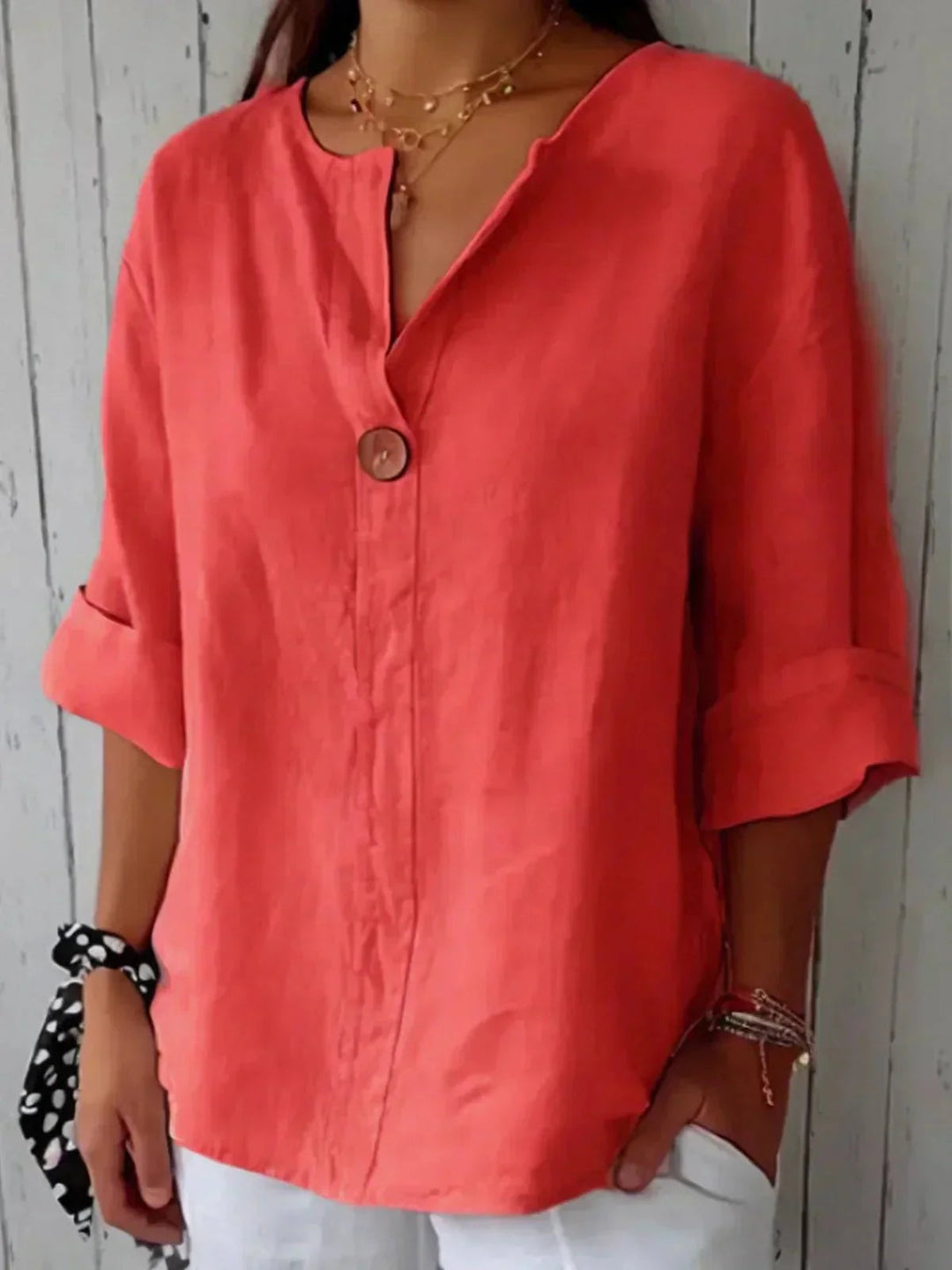 Women's V-Neck Casual Linen Blouse