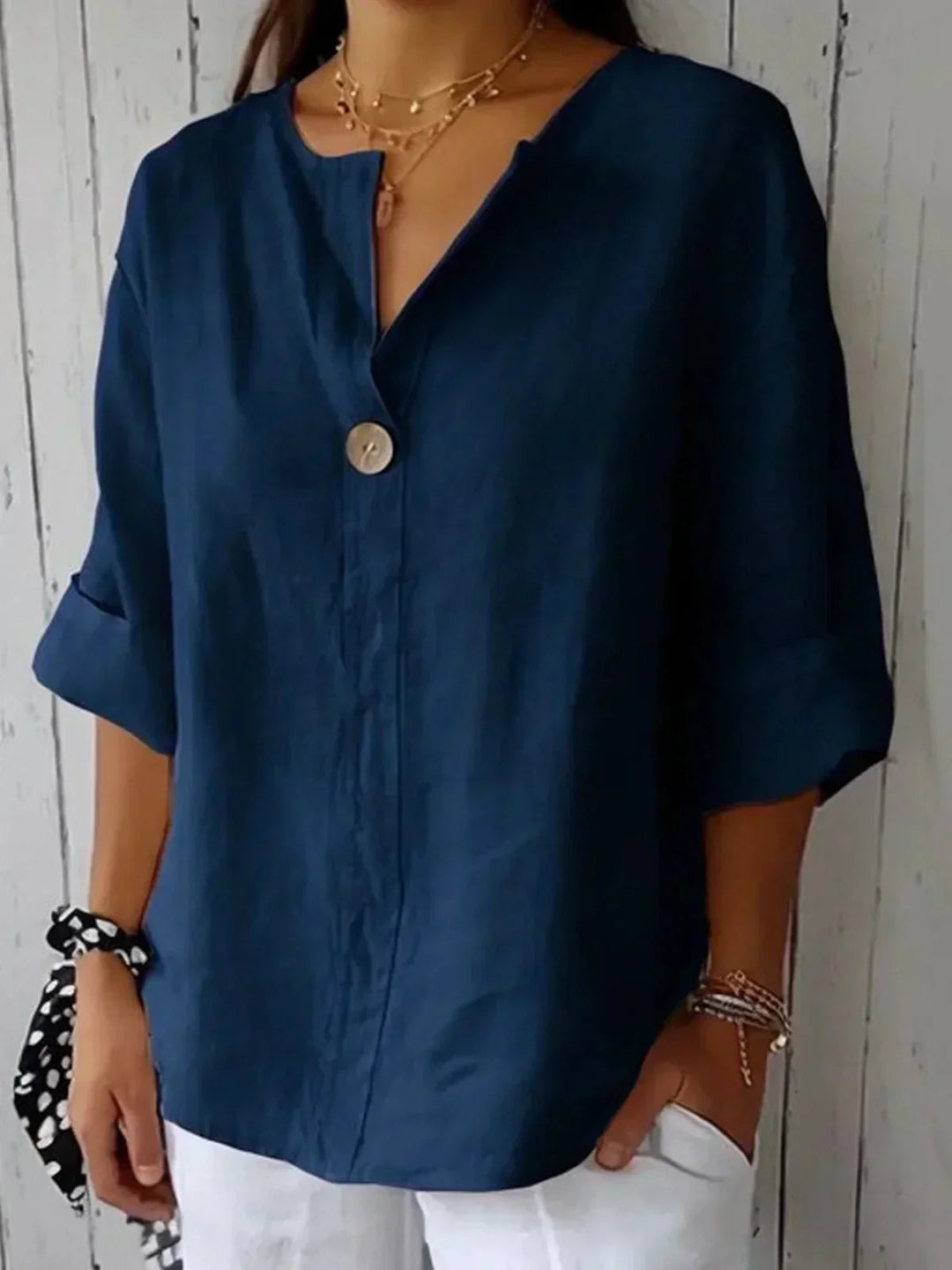 Women's V-Neck Casual Linen Blouse