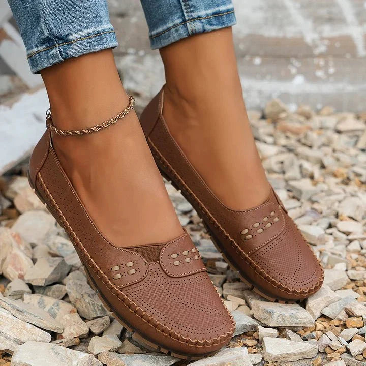Perforated Loafers Women Slip-On Flat Breathable Casual
