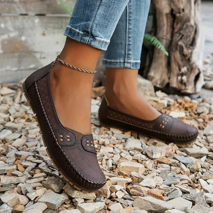 Perforated Loafers Women Slip-On Flat Breathable Casual