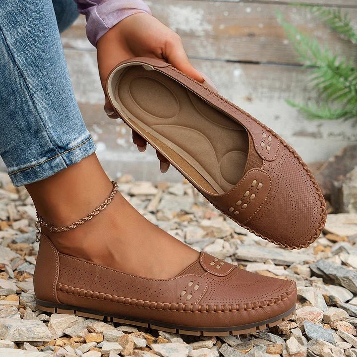 Perforated Loafers Women Slip-On Flat Breathable Casual
