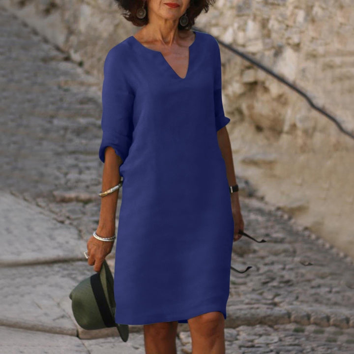 Women's V-Neck Linen Summer Midi Dress